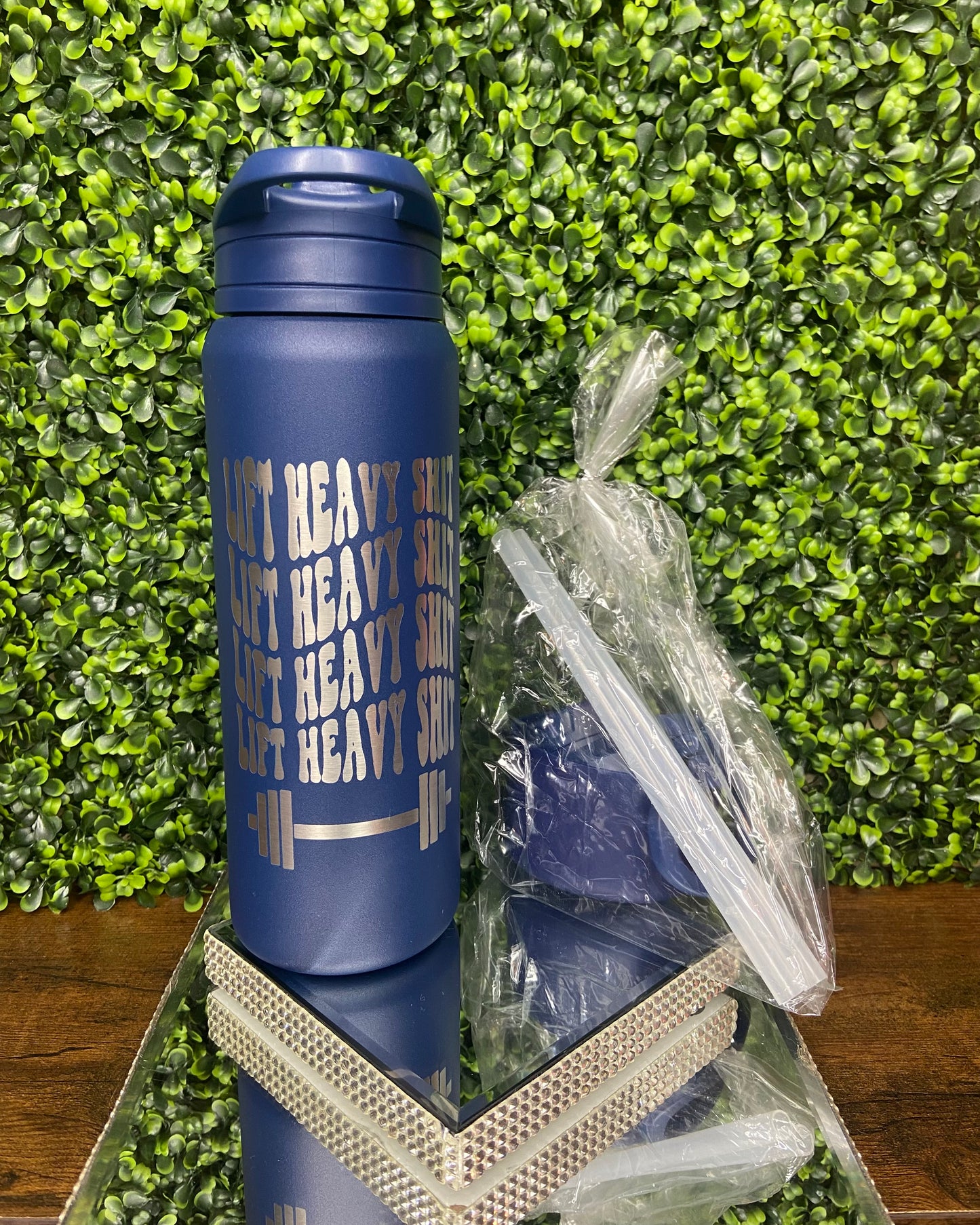 26 Oz “I Workout To Burn Off The Crazy” Navy Blue Insulated Stainless Steel Hydrapeak Water Bottle