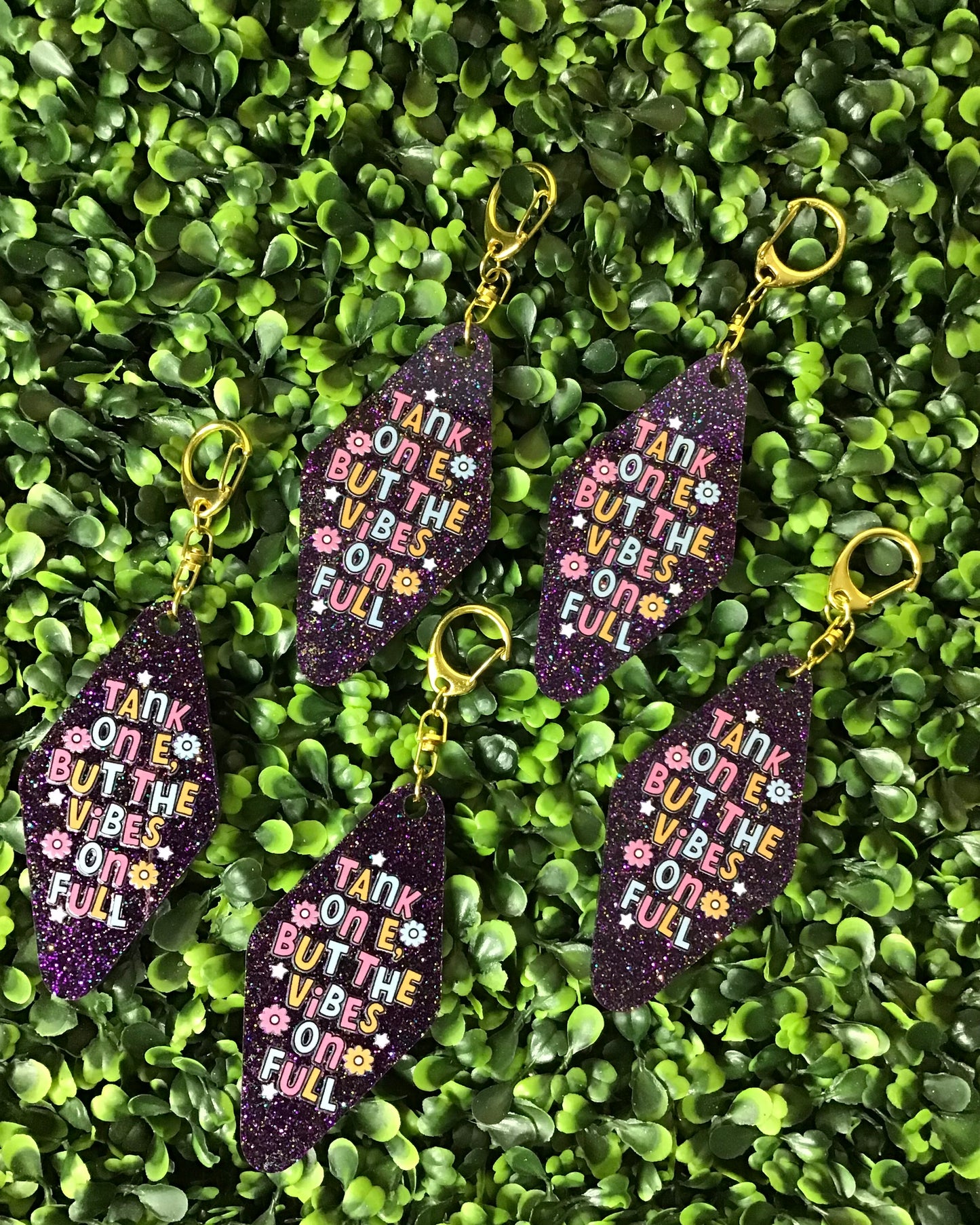 "Tank on E" Purple Glitter Keychain