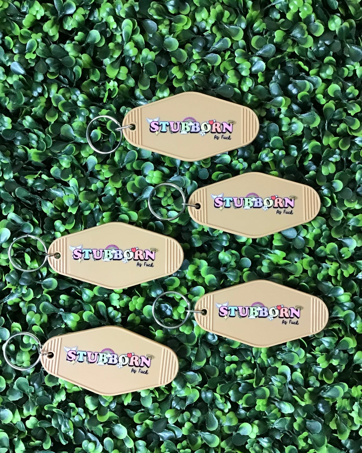 "Stubborn as Fuck" motel keychain