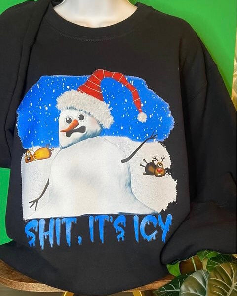 “Shit It's Icy” Christmas Snowman Long Sleeve Crewneck Sweatshirt