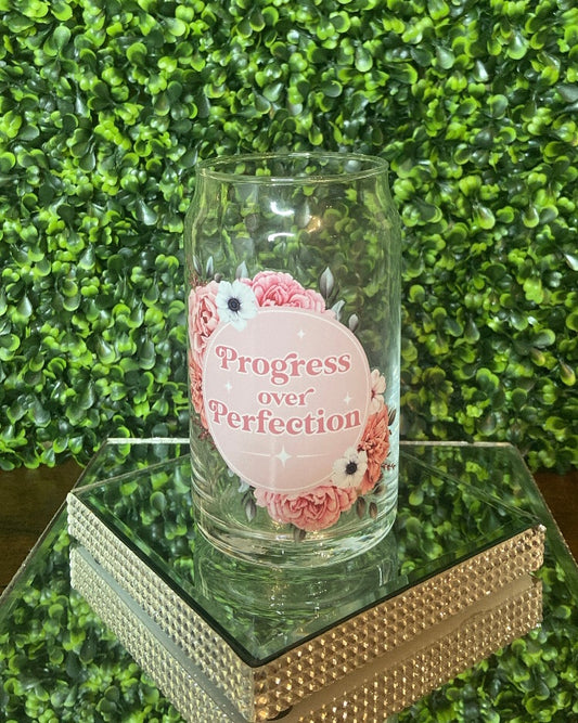 "Progress Over Perfection" Glass Tumbler