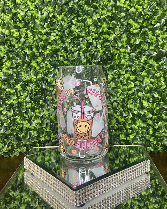 "Fueled By Coffee & Anxiety" Glass Tumbler