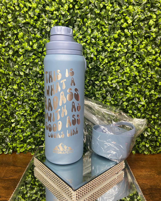 26 Oz “This Is What A Badass Looks Like” Blue Insulated Stainless Steel Hydrapeak Water Bottle