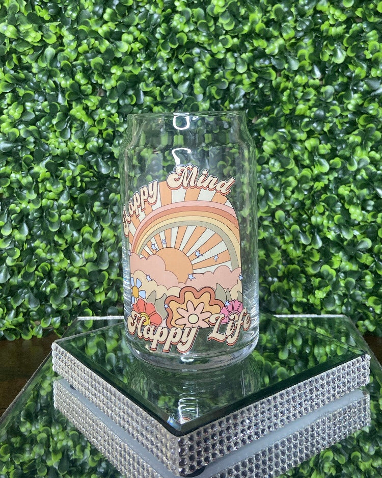 "Happy Mind Happy Life" Glass Tumbler