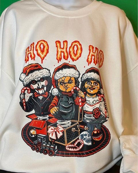 “Ho Ho Ho” Christmas Halloween Character Long Sleeve Crewneck Sweatshirt