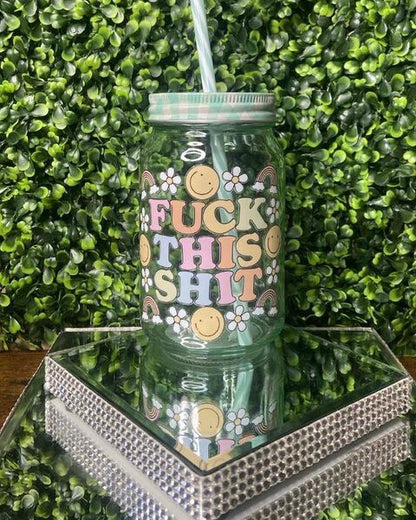 "Fuck This Shit" Blue Glass Tumbler