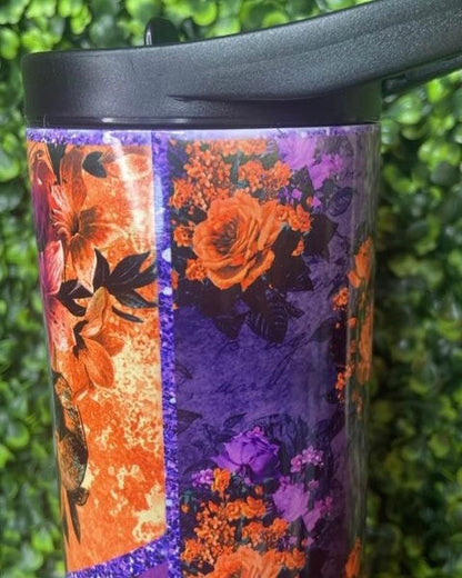 Purple and Orange Floral Skull Water Bottle