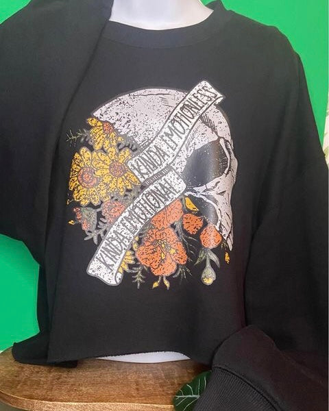 “Kinda Emotional Kinda Emotionless” Black Long Sleeve Crop Top
