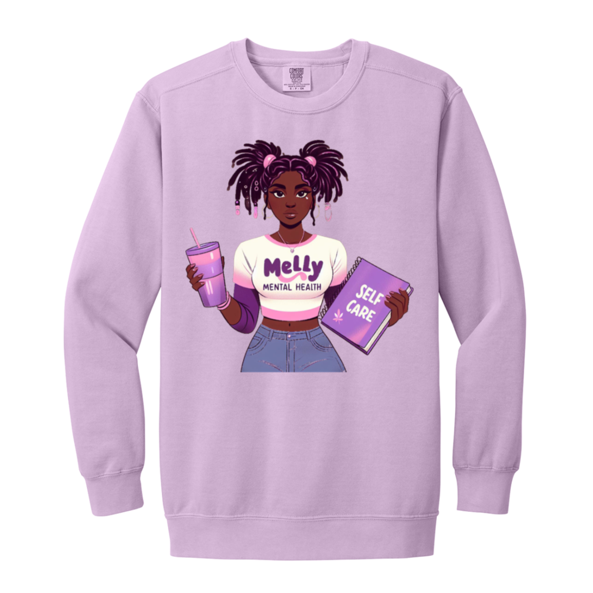 Cozy Melly Mental Health Self-Care Crew Sweatshirt
