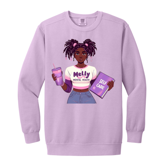 Cozy Melly Mental Health Self-Care Crew Sweatshirt