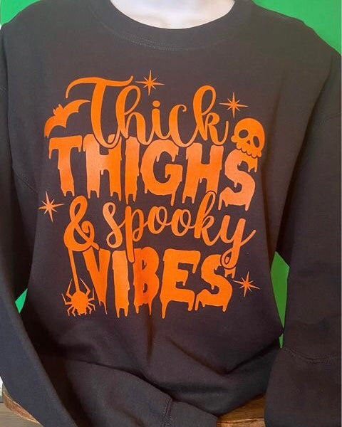 "Thick Thighs & Spooky Vibes" Crewneck Sweatshirt