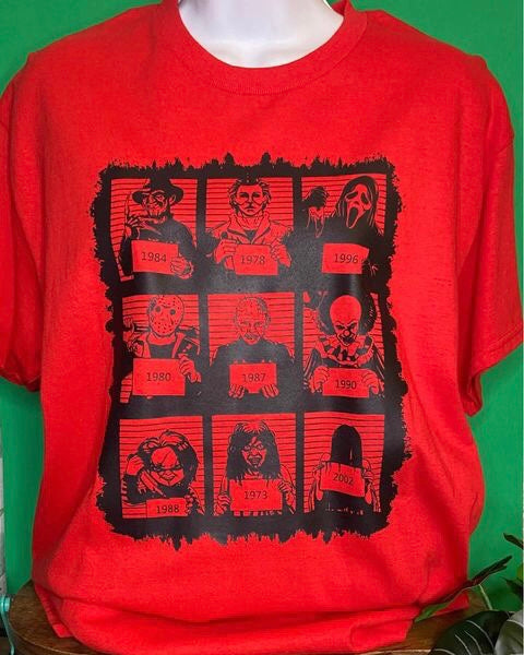"Horror Movie Character Mug Shots" Halloween T-Shirt